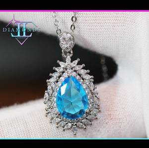 Blue pear cut diamond pendant