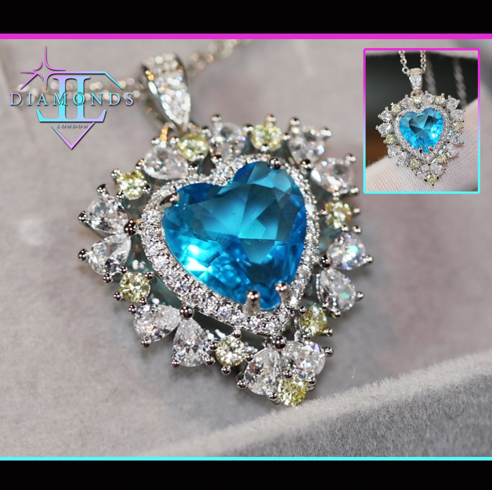 Blue heart cut diamond pendant