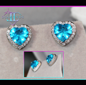 Blue diamond heart ear studs