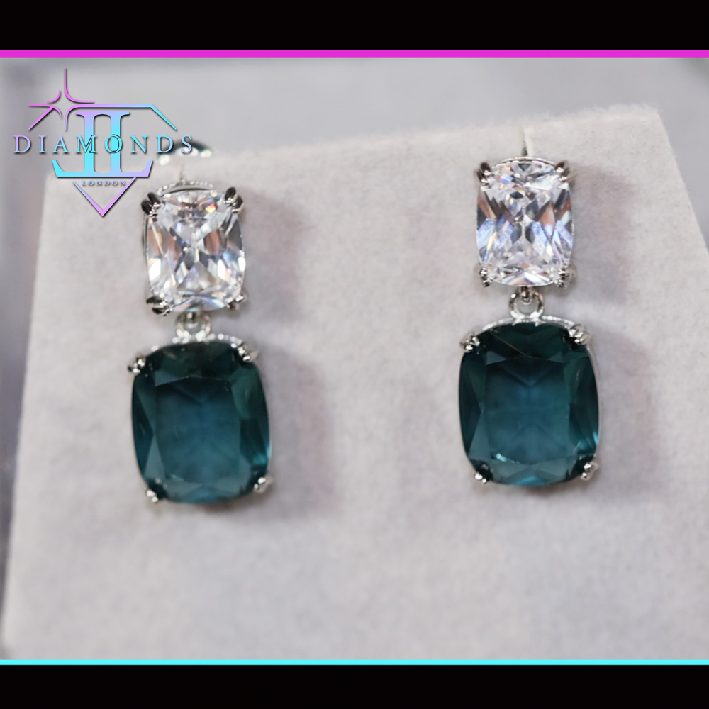 
            
                Load image into Gallery viewer, Teal blue diamond earrings | Green Diamond Earrings | Blue Diamond Earrings
            
        