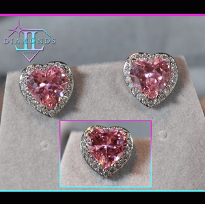 pink heart diamond earrings