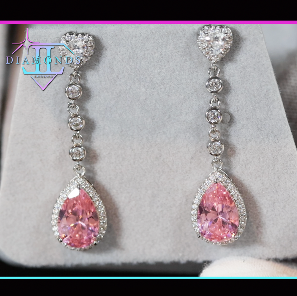 Pink Diamond Earrings | Classy Diamond Earrings | Womens Earrings | Dangle Earrings