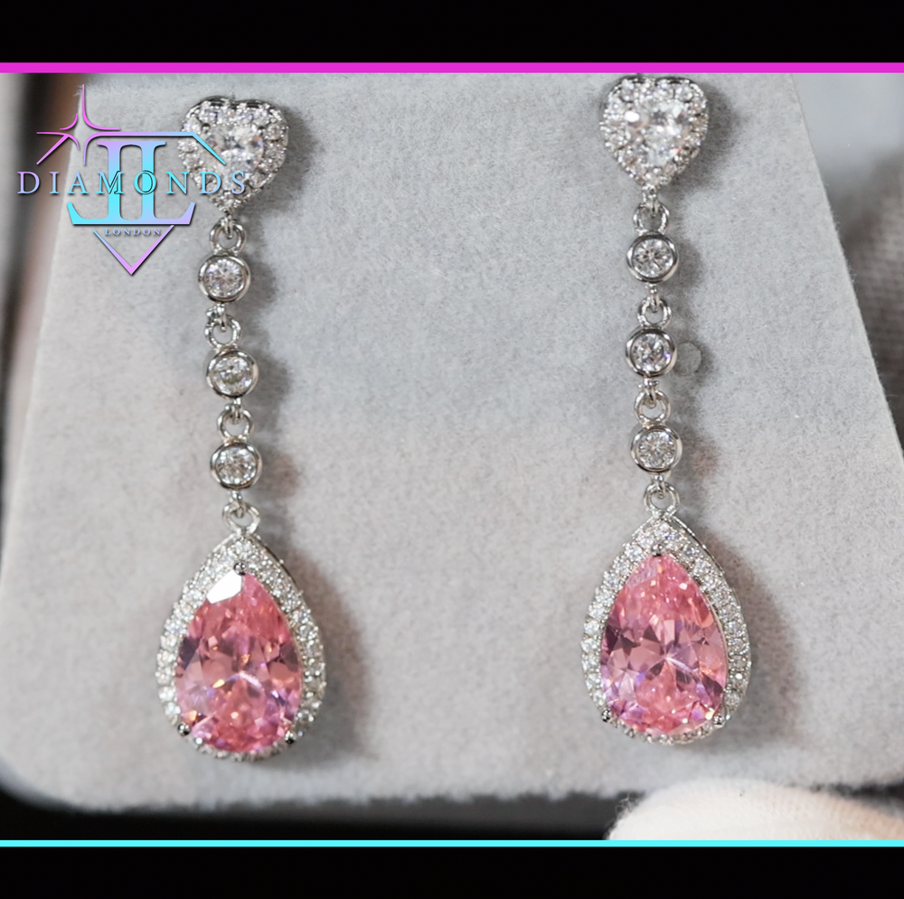 Pink Diamond Earrings | Classy Diamond Earrings | Pink Pear Cut Diamond Earrings