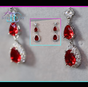 Red Pear Cut Diamond Earrings