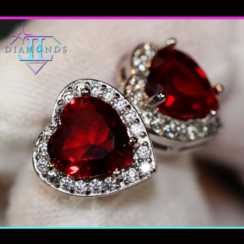 red heart diamond ear studs