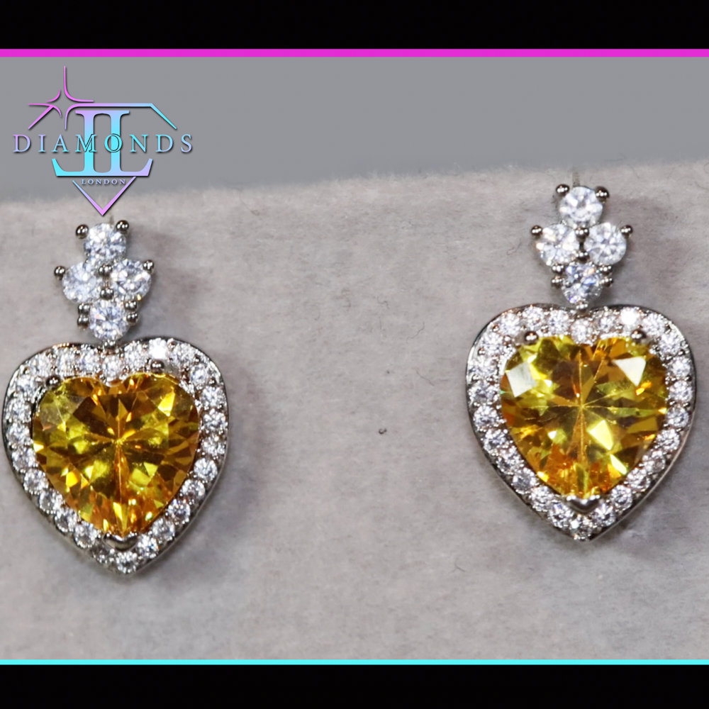 womens yellow heart diamond ear studs