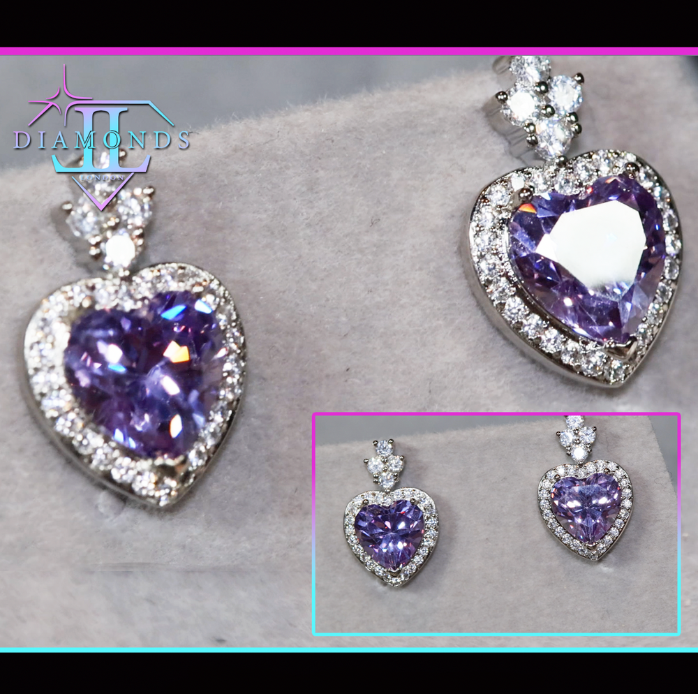 purple heart diamond ear studs