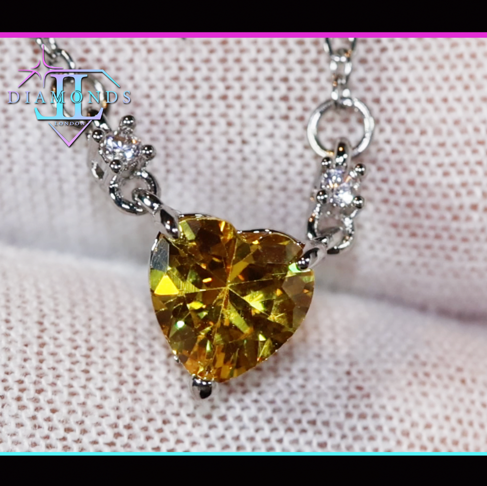 Womens Diamond Necklace | Yellow Diamond Heart Necklace | Heart Necklace with Diamonds | Diamond Heart Pendant  | Yellow Diamond Necklace