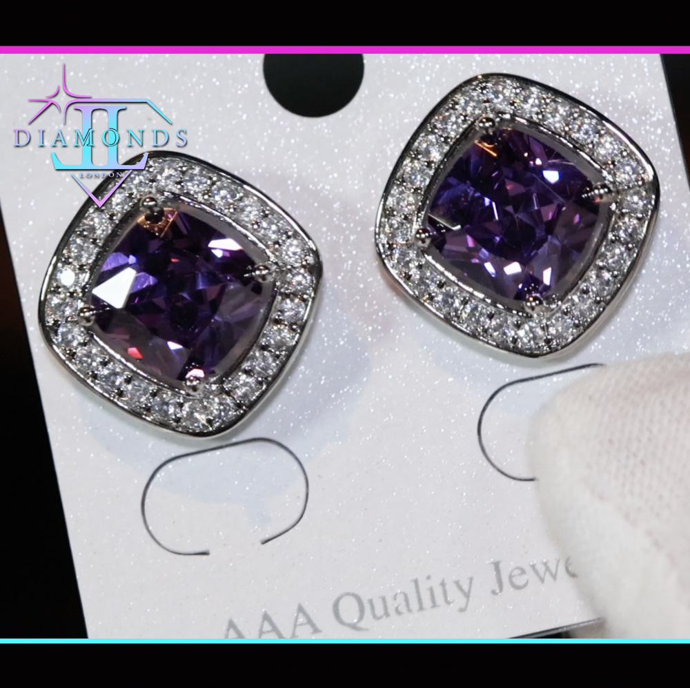 Big Purple Diamond Ear Studs