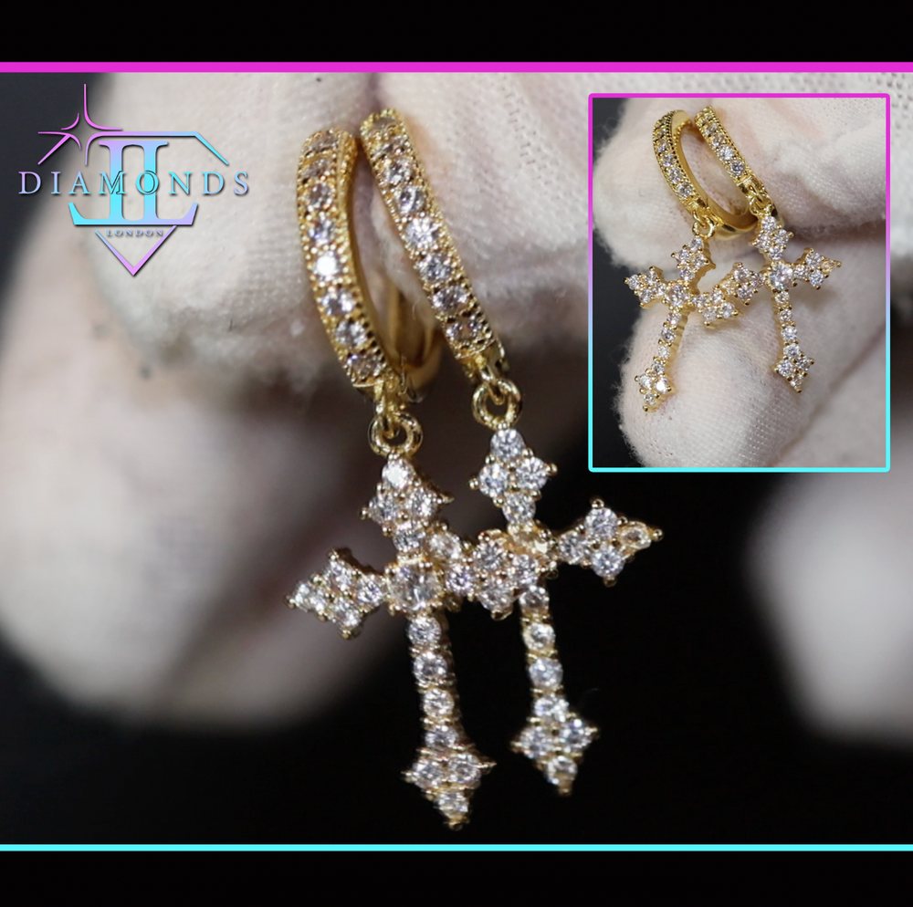 
            
                Load image into Gallery viewer, Mens diamond cross hoop earrings
            
        