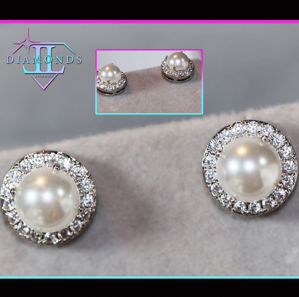 Diamond Pearl Ear Studs