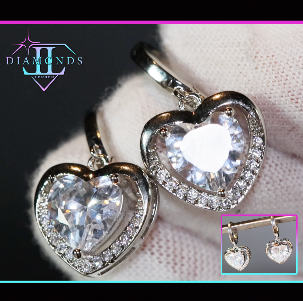 Diamond Earrings | Heart Earrings | Diamond Heart Earrings | Womens Earrings | Heart earrings with Diamonds | Hoop Earrings | Hoop Earring