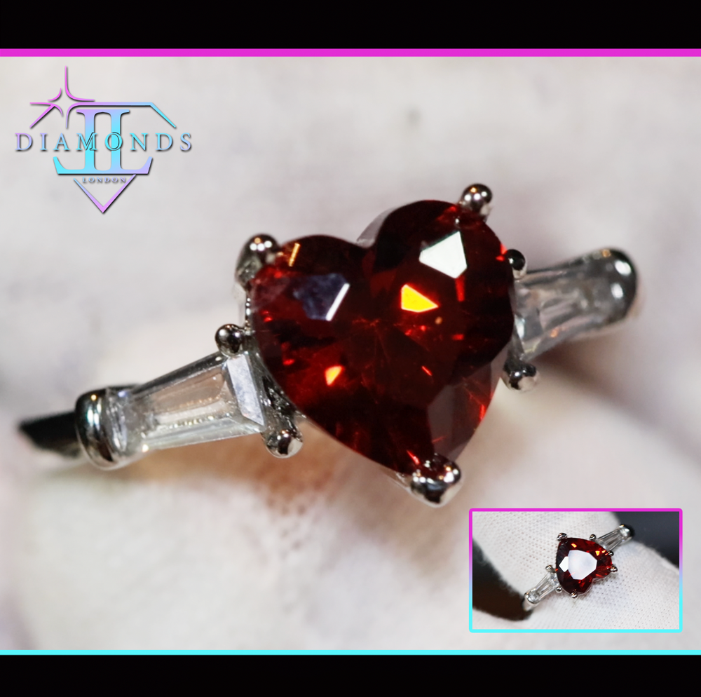 Heart Ring | Red Diamond Heart Ring | Heart Shape Ring | Diamond Heart Ring