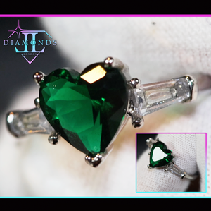 Green diamond heart ring