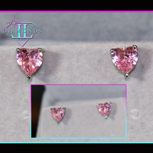 pink diamond heart ear studs,