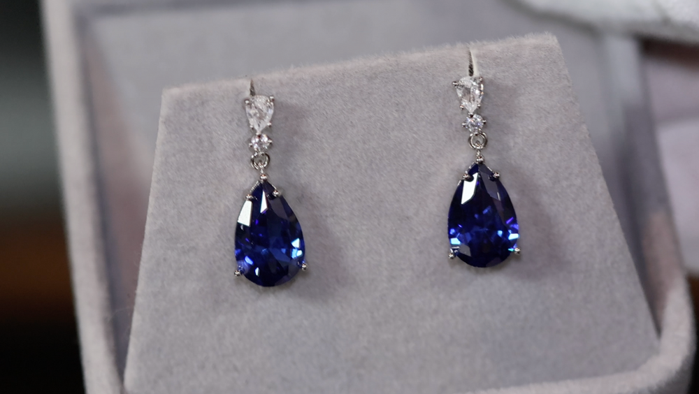 SAPPHIRE BLUE EARRINGS | BLUE DIAMOND EARRINGS