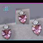 pink diamond heart ear studs