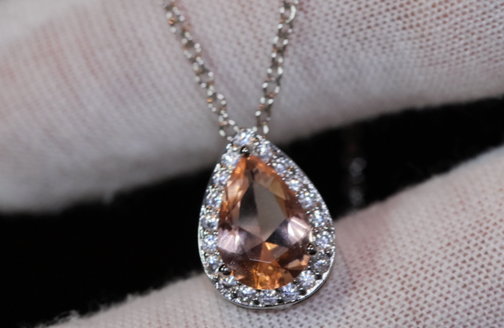 Champagne Diamond Pendant | Champagne Diamond Necklace | Teardrop Necklace | Pear Shape Necklace | Wedding Necklace | Teardrop Pendant