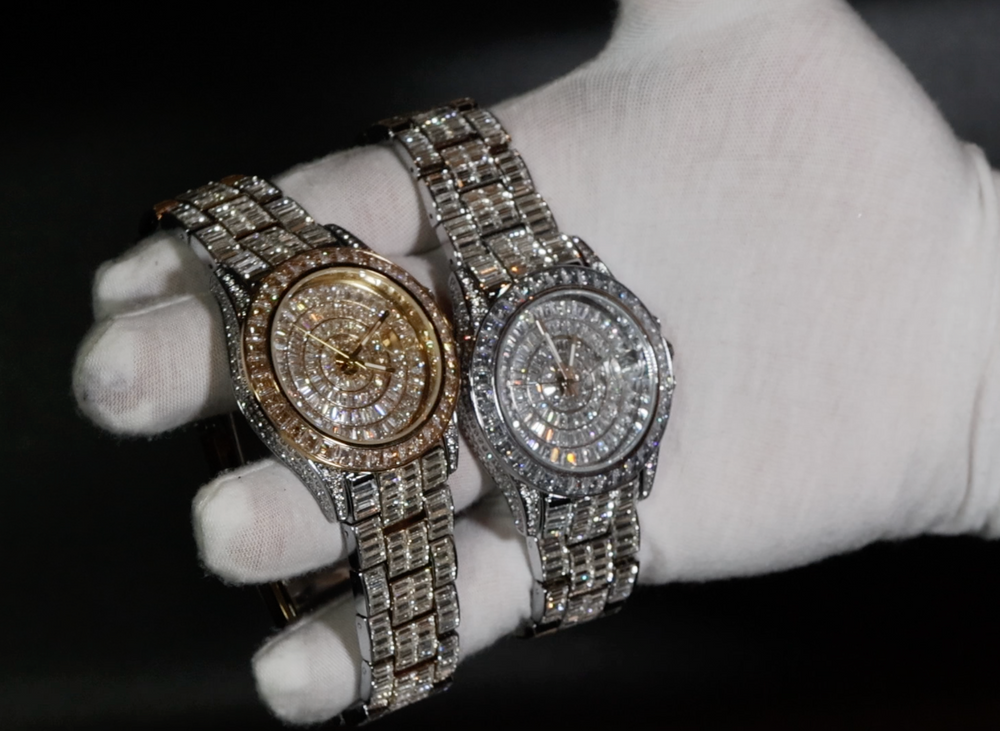 baguette diamond hip hop watch