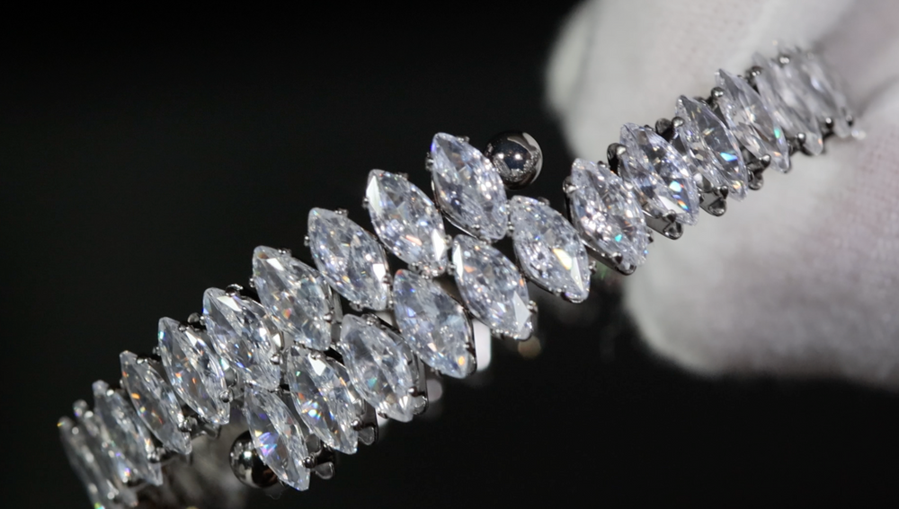 Marquise Diamond Bangle | Womens Marquise Diamond Bracelet | Silver Diamond Bracelets