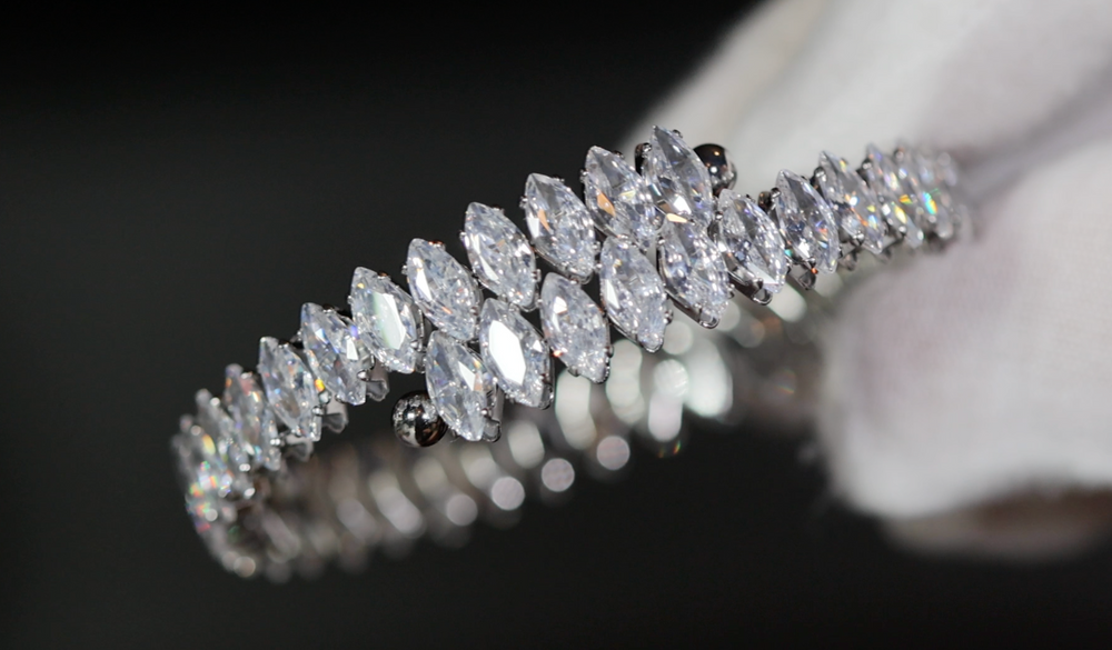 Marquise Diamond Bangle | Womens Marquise Diamond Bracelet | Silver Diamond Bracelets