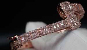 Rose Gold Baguette Cut Diamond Bracelet | Iced Out Bracelet | Baguette Bangle