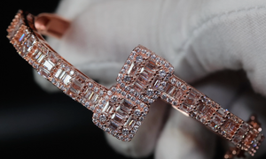 Rose Gold Baguette Cut Diamond Bracelet | Iced Out Bracelet | Baguette Bangle