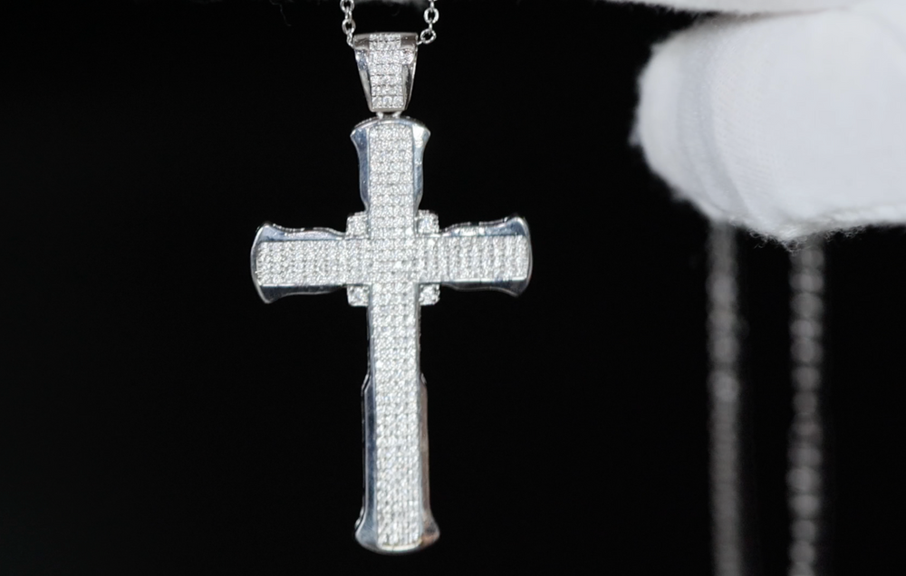 Big Silver Diamond Cross Pendant | Mens Iced Out Cross Pendant