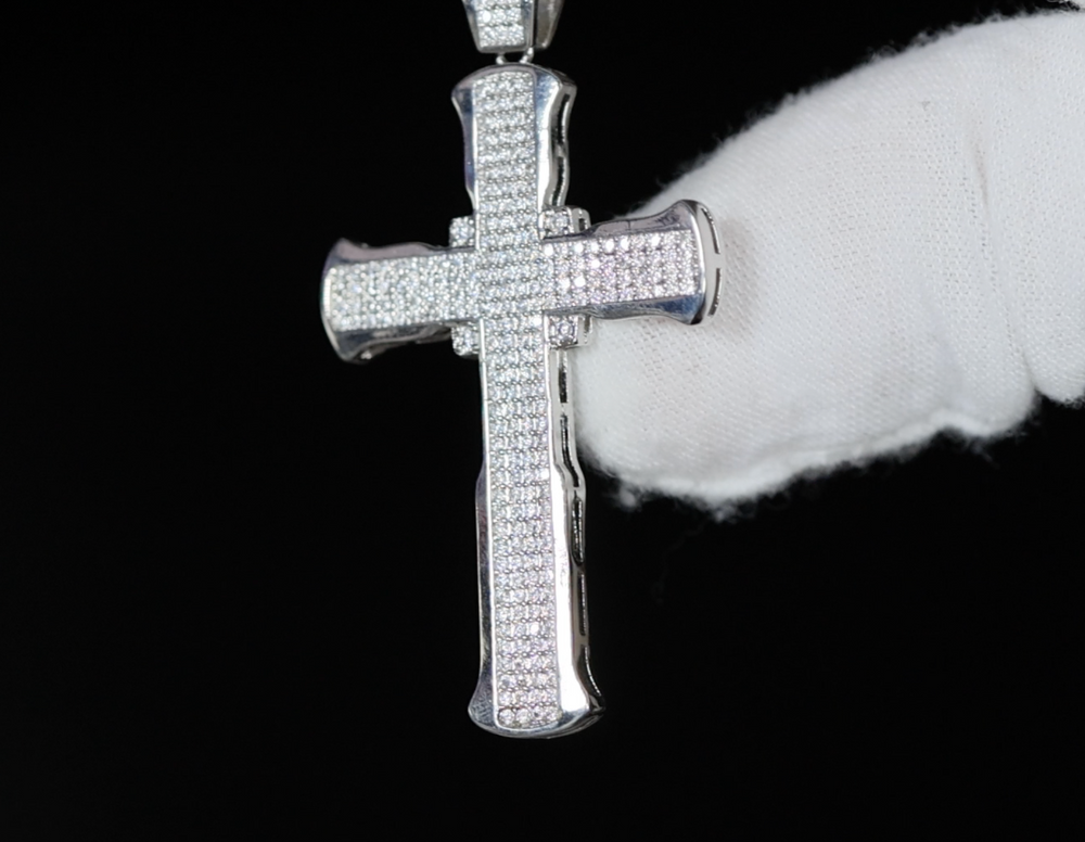 Big Silver Diamond Cross Pendant | Mens Iced Out Cross Pendant