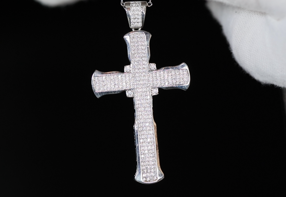 Big Silver Diamond Cross Pendant | Mens Iced Out Cross Pendant