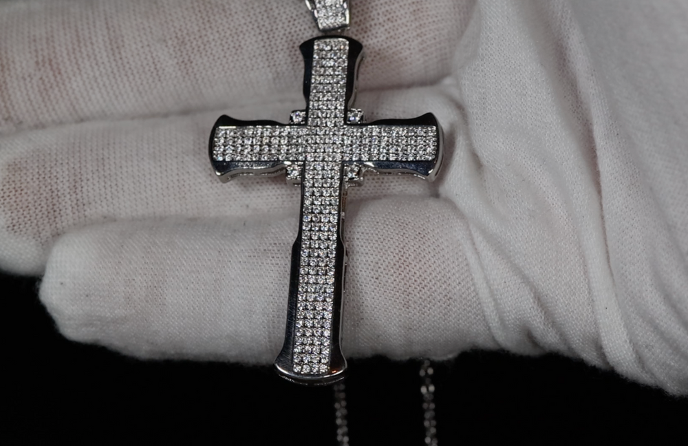 Big Silver Diamond Cross Pendant | Mens Iced Out Cross Pendant