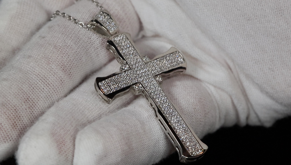 Big Silver Diamond Cross Pendant | Mens Iced Out Cross Pendant