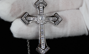 Iced Out Cross Pendant | Silver Baguette Diamond Cross Pendant