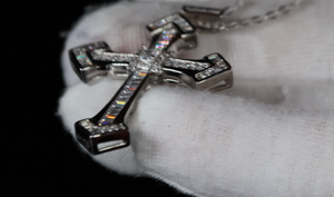 Iced Out Cross Pendant | Silver Baguette Diamond Cross Pendant