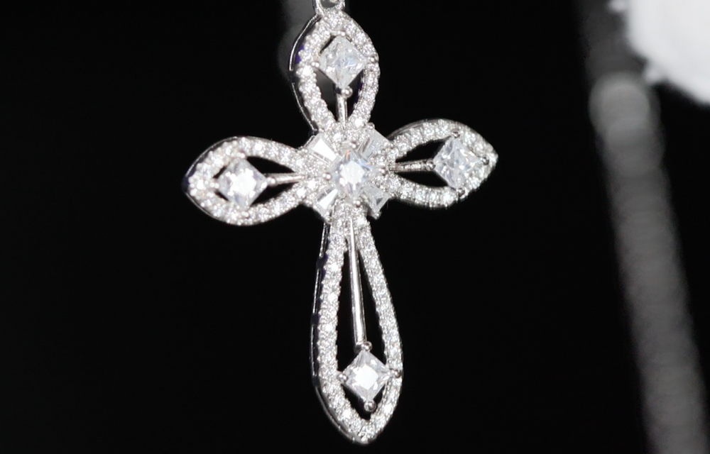 Womens Diamond Cross Pendant | Silver Cross Necklace Women