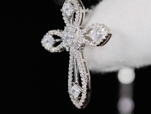 Womens Diamond Cross Pendant | Silver Cross Necklace Women