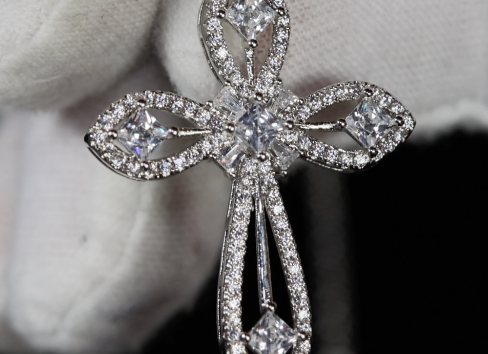 Womens Diamond Cross Pendant | Silver Cross Necklace Women