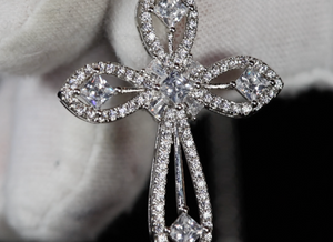 Womens Diamond Cross Pendant | Silver Cross Necklace Women