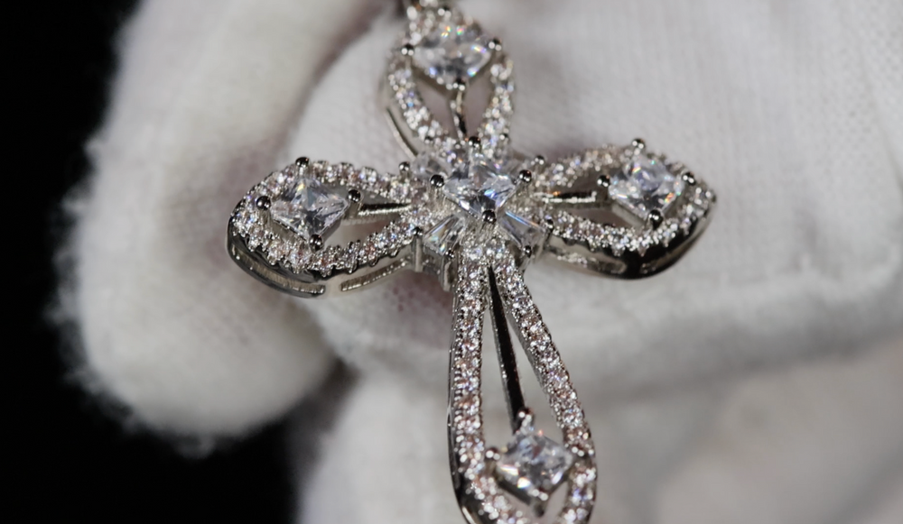 Womens Diamond Cross Pendant | Silver Cross Necklace Women