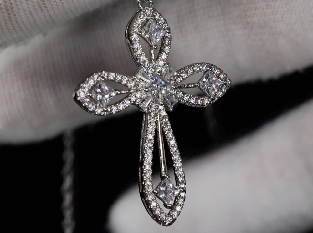 Womens Diamond Cross Pendant | Silver Cross Necklace Women