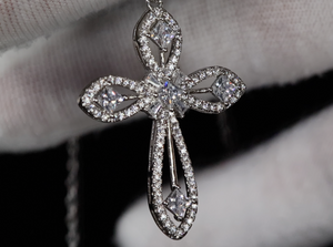 Womens Diamond Cross Pendant | Silver Cross Necklace Women