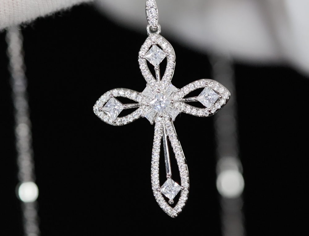 Womens Diamond Cross Pendant | Silver Cross Necklace Women