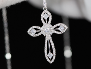 Womens Diamond Cross Pendant | Silver Cross Necklace Women