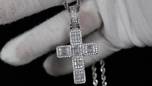 Baguette Diamond Cross Pendant | Silver Cross Pendant | Baguette Cross Pendant