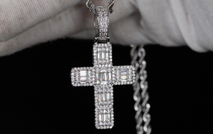 Baguette Diamond Cross Pendant | Silver Cross Pendant | Baguette Cross Pendant