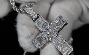 Baguette Diamond Cross Pendant | Silver Cross Pendant | Baguette Cross Pendant