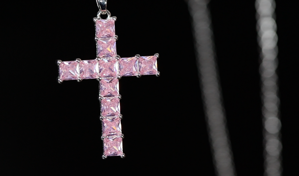 Pink Diamond Cross Pendant | Pink Princess Cut Diamond Cross Pendant