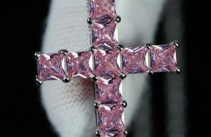 Pink Diamond Cross Pendant | Pink Princess Cut Diamond Cross Pendant