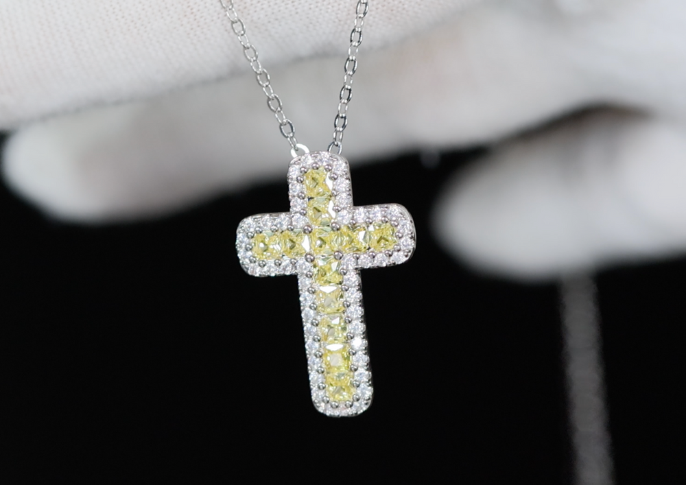 Yellow Diamond Cross Pendant, Diamond cross pendant, Cross pendant, Yellow cross pendant