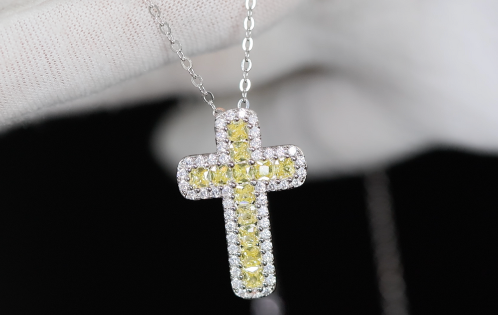 Yellow Diamond Cross Pendant, Diamond cross pendant, Cross pendant, Yellow cross pendant
